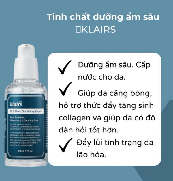 Hình ảnh Tinh Chất Klairs Rich Moist Soothing Serum 80ml – cấp ẩm và làm dịu da hiệu quả